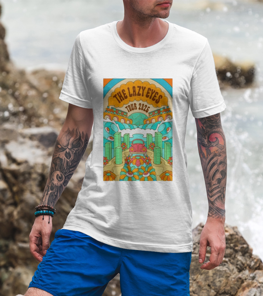 The Lazy Eyes Tour 2026 Retro Psychedelic Car And Flower Design T-Shirt