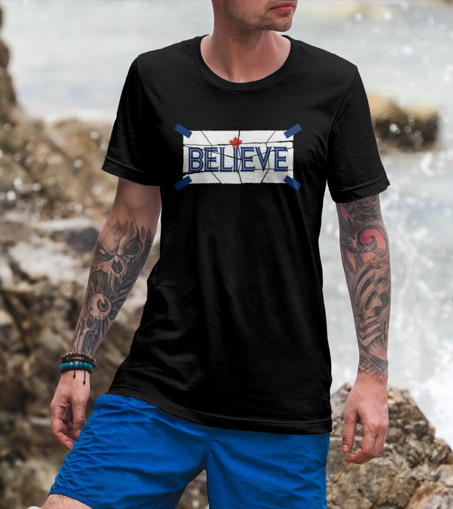 Toronto Blue Jays Believe Maple Leaf Tape T-Shirt