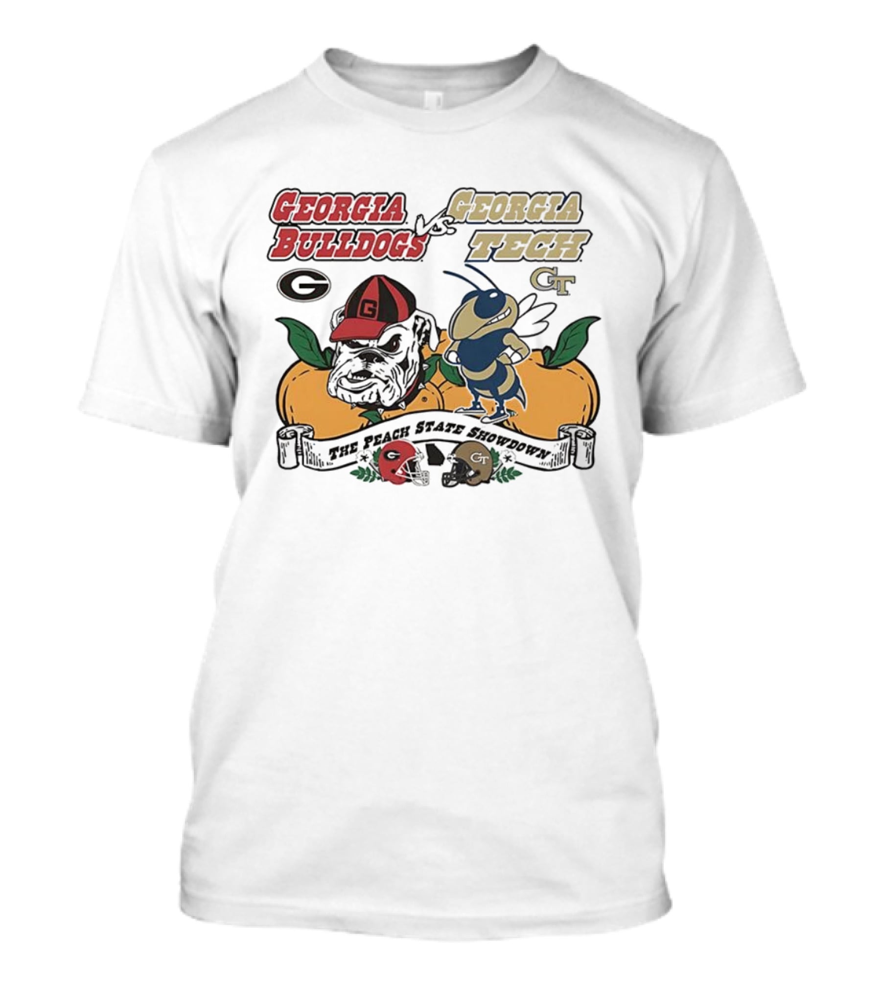 Georgia Bulldogs Vs Georgia Tech Yellow Jackets Peach State Showdown Mascot Battle T-Shirt