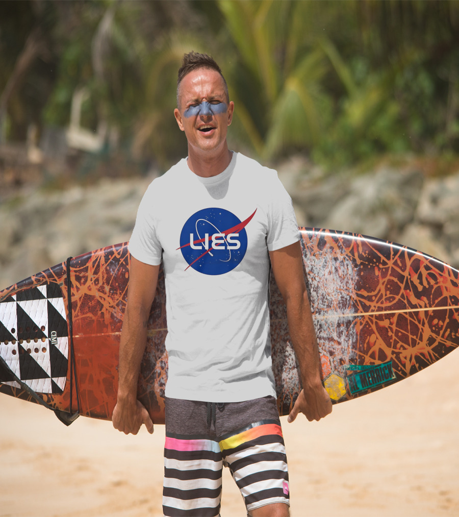 NASA Lies Parody Emblem Graphic T-Shirt