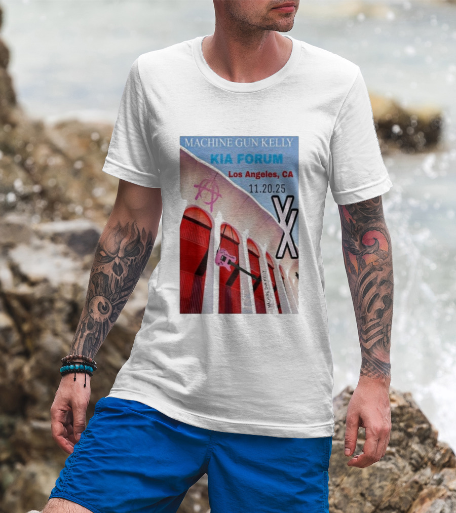 Machine Gun Kelly Kia Forum Los Angeles 11.20.25 Pink Guitar XX T-Shirt