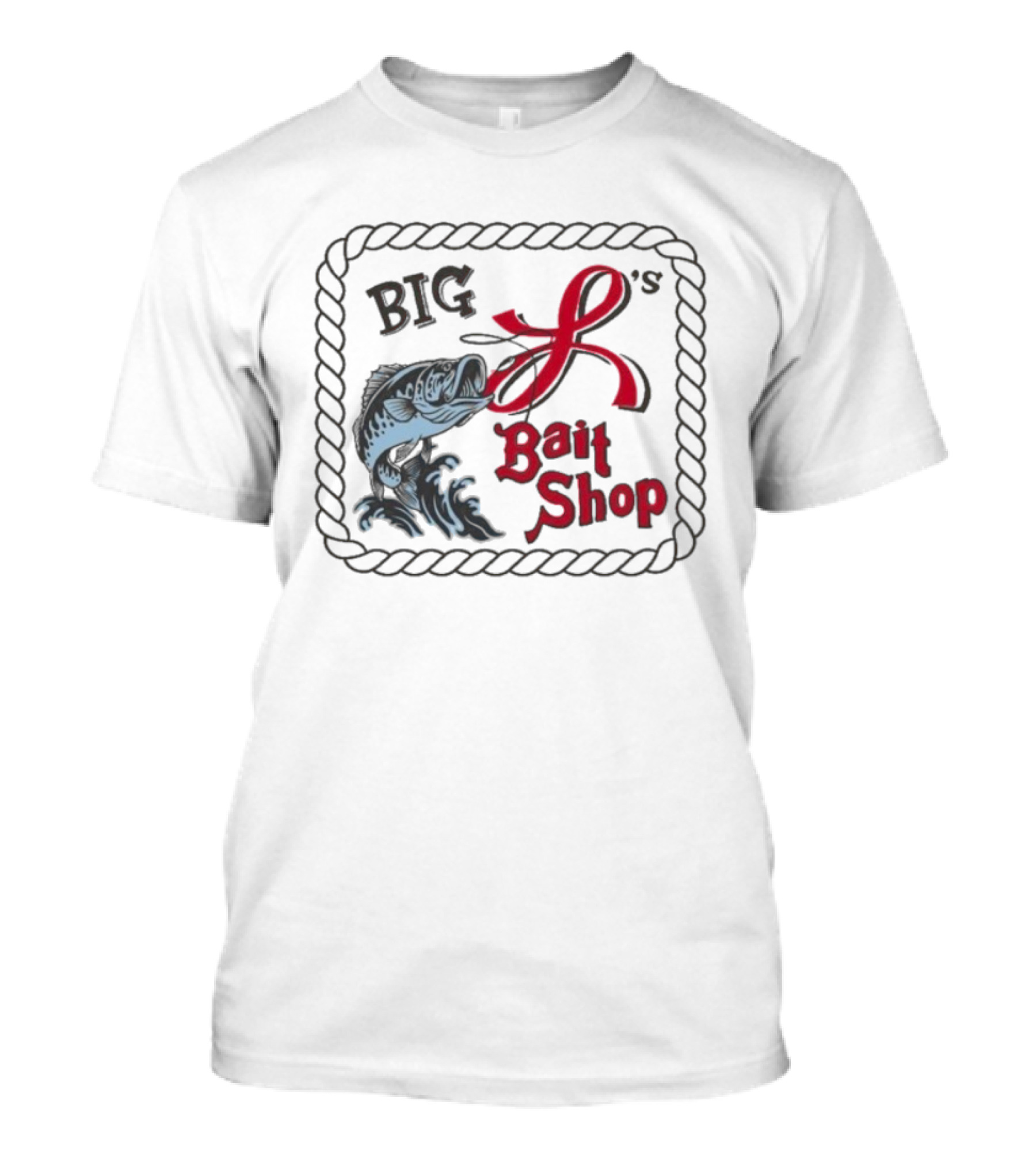 Big L's Bait Shop Classic Fishing Big Catch Rope Frame T-Shirt