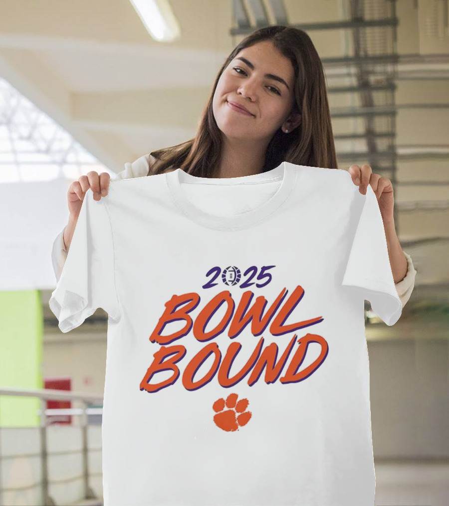 Clemson Tigers 2025 Bowl Bound Football Paw Logo T-Shirt