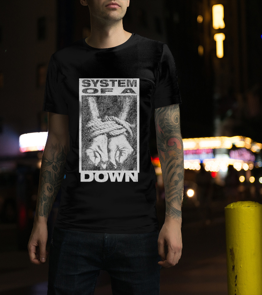 System Of A Down Bound Ensnared Hands Textured Graphic T-Shirt