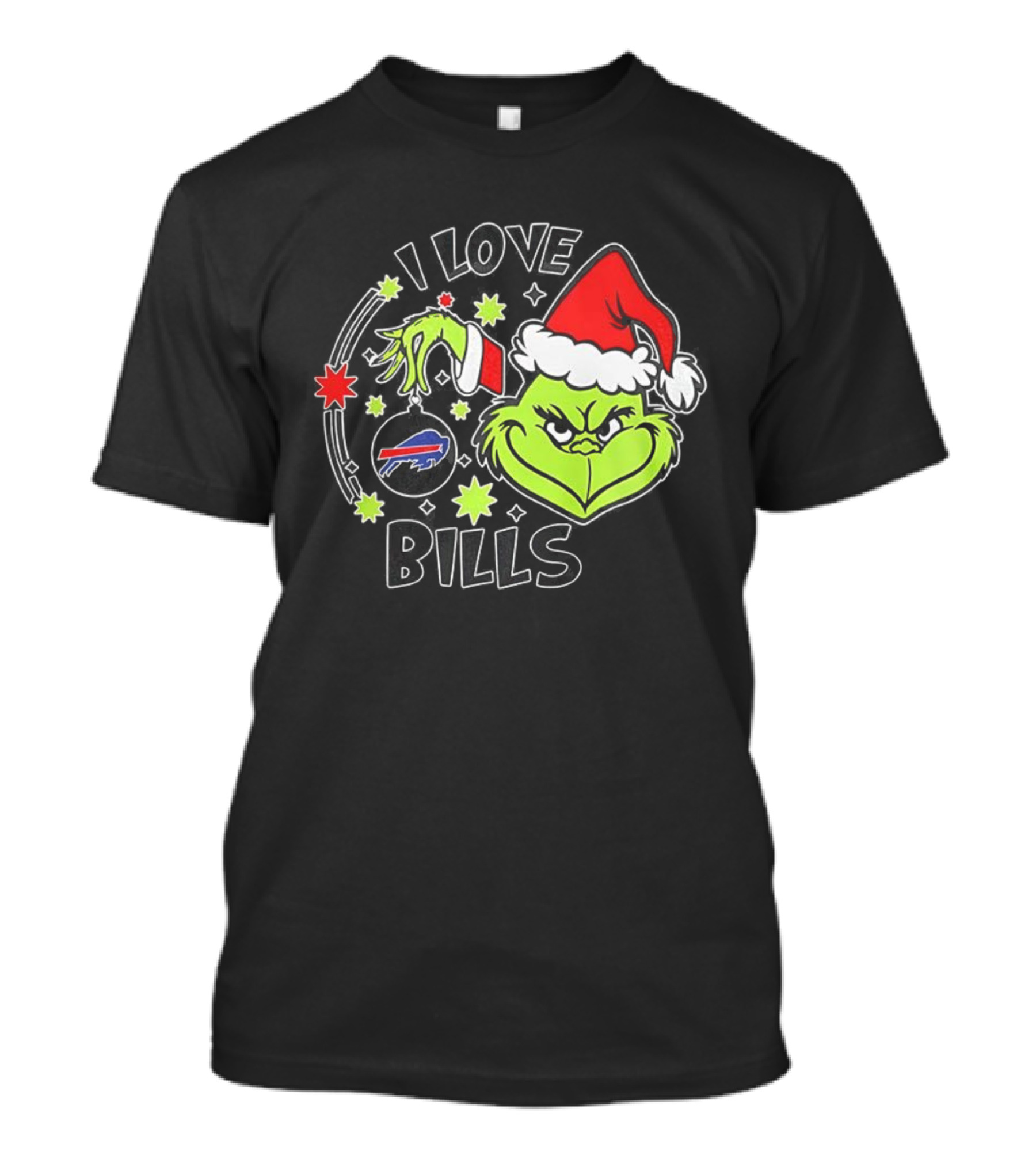 I Love Bills Grinch Santa Hat Christmas T-Shirt