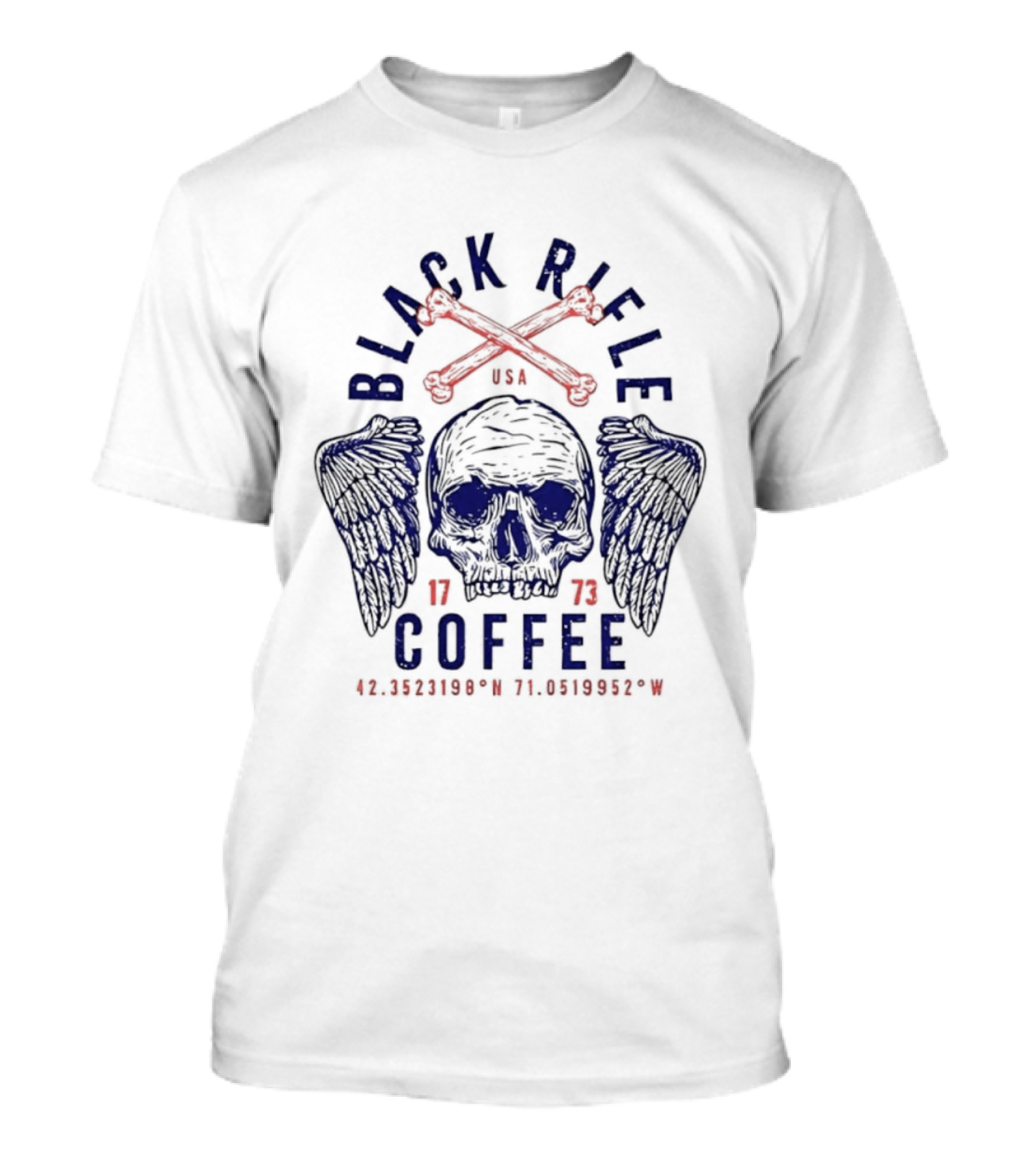 Black Rifle Coffee 1773 Skull Wings USA Coordinates T-Shirt