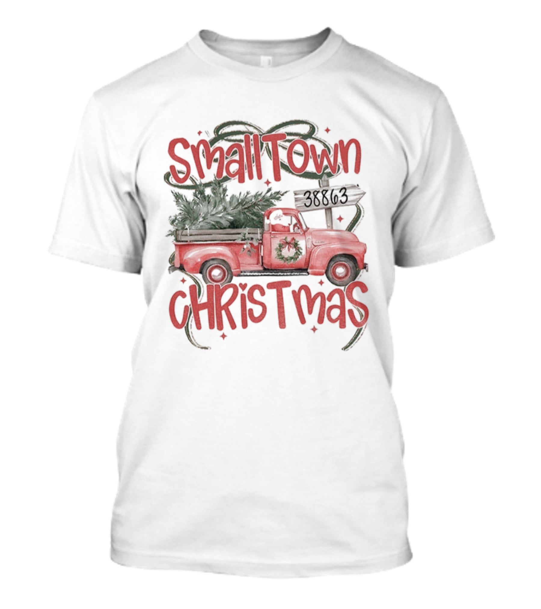 Small Town Christmas Tree Truck Holiday 2025 T-Shirt