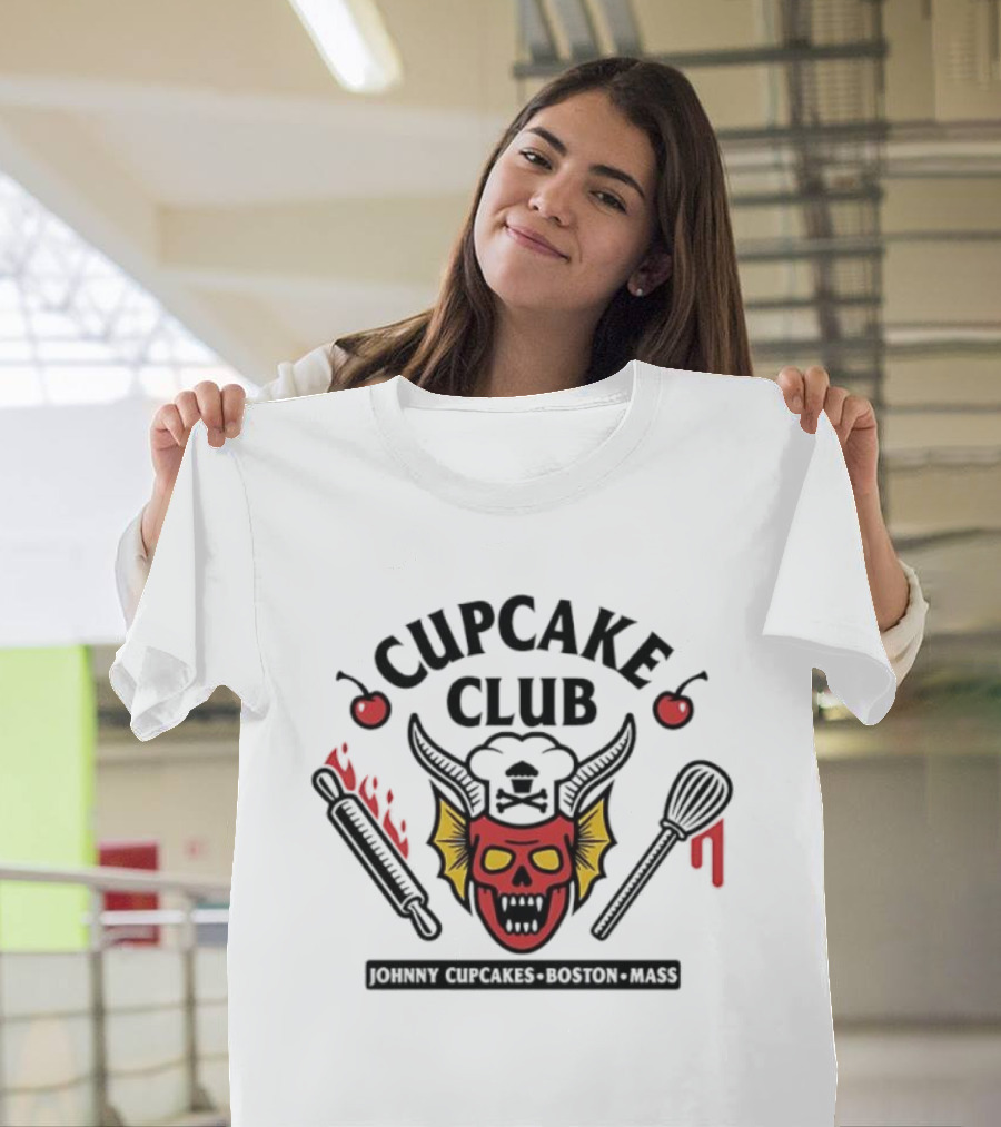 Johnny Cupcake Club Boston Mass Skull With Rolling Pin And Whisk T-Shirt