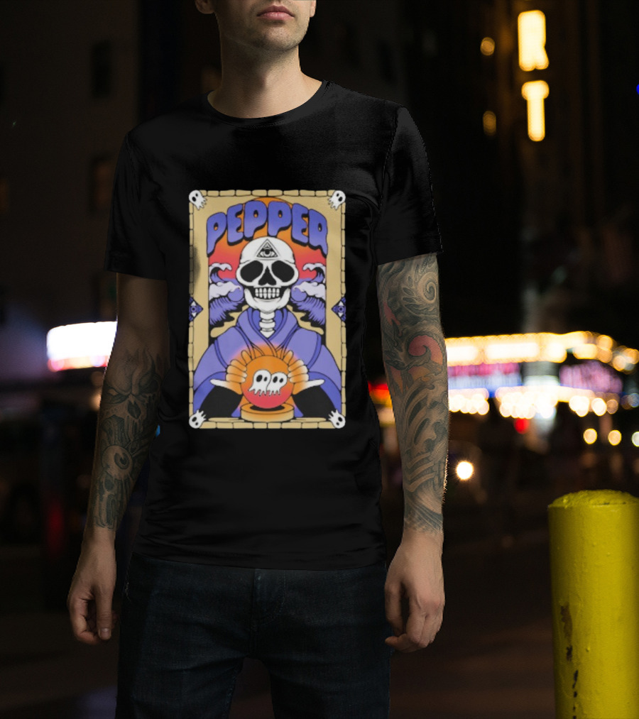 Pepper Skull Fortune Teller Crystal Ball And All-Seeing Eye T-Shirt