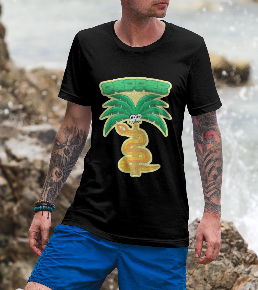 Pepper Skull Eyed Snake Wrapped Palm Tree T-Shirt