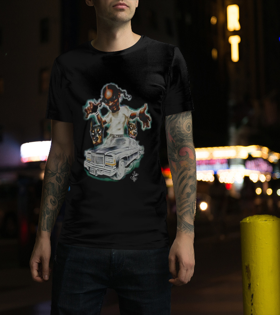 Snoop Dogg Caricature Posing With Car And Dogs T-Shirt