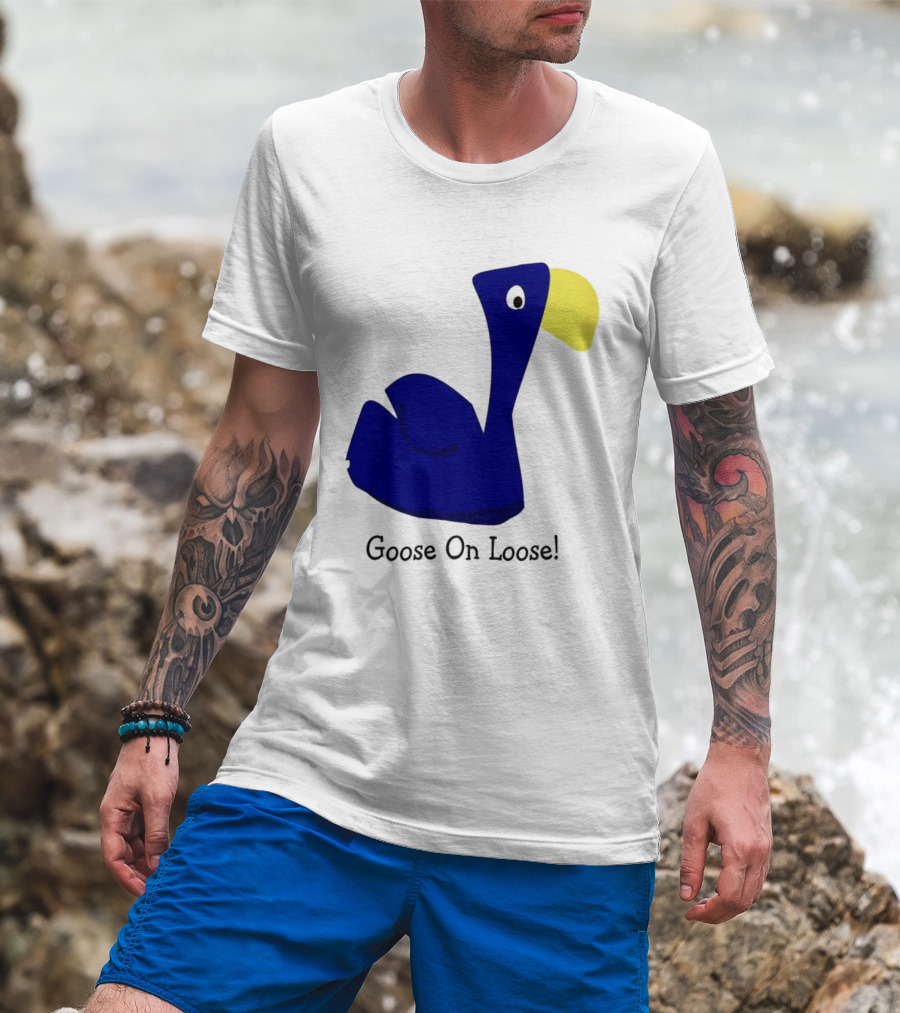 Goose On Loose Funny Blue Yellow Bird T-Shirt