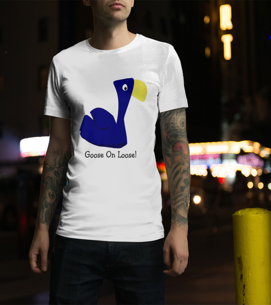 Goose On Loose Funny Blue Yellow Bird T-Shirt