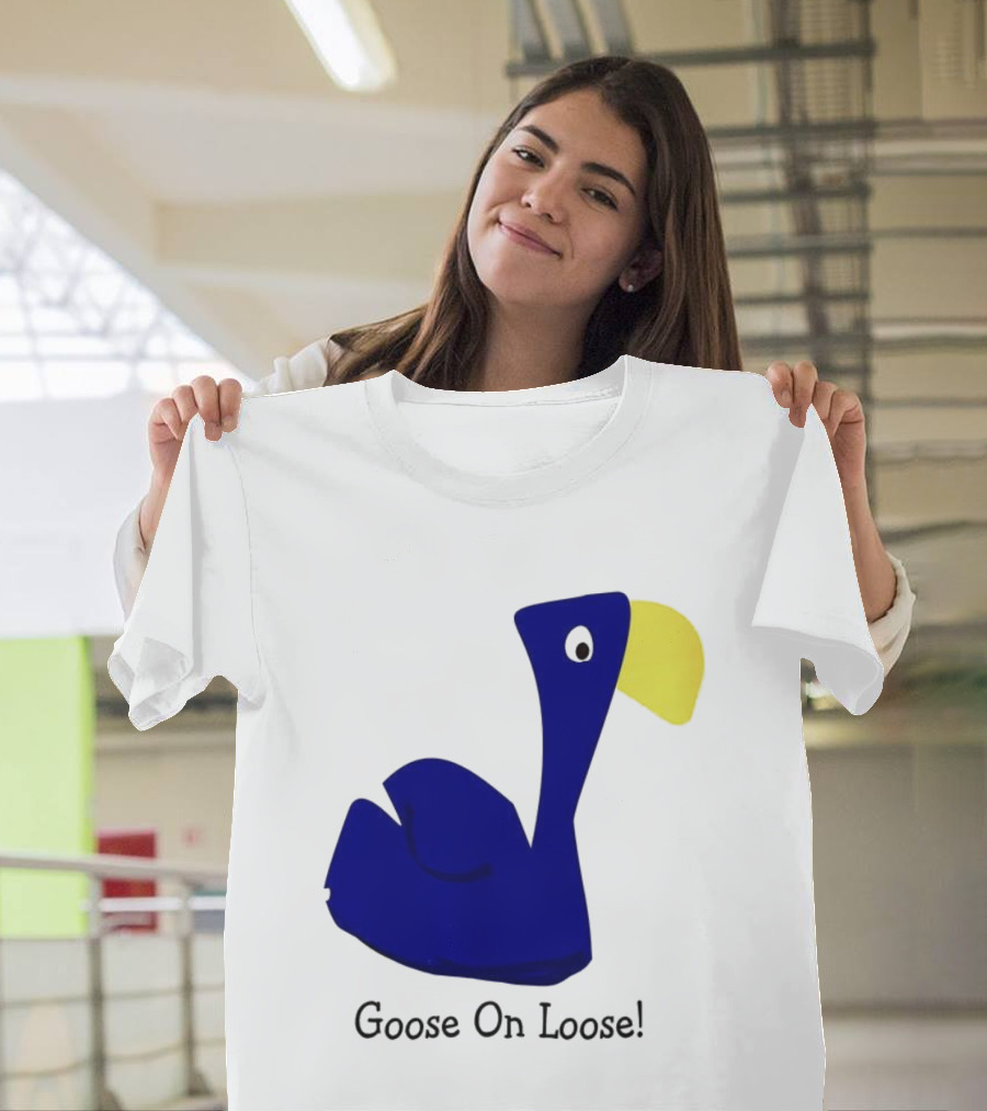 Goose On Loose Funny Blue Yellow Bird T-Shirt