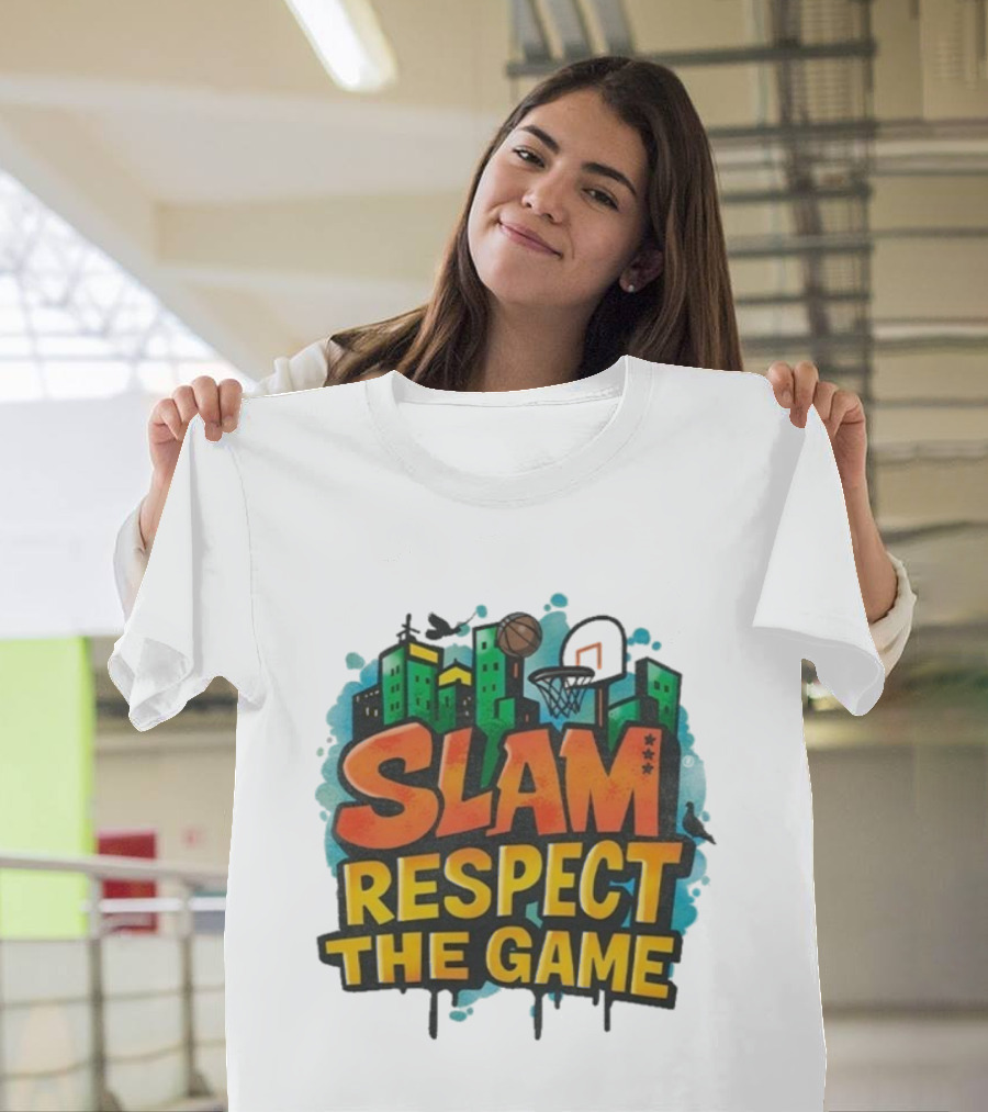 Slam Respect The Game Basketball Skyline Urban Style T-Shirt