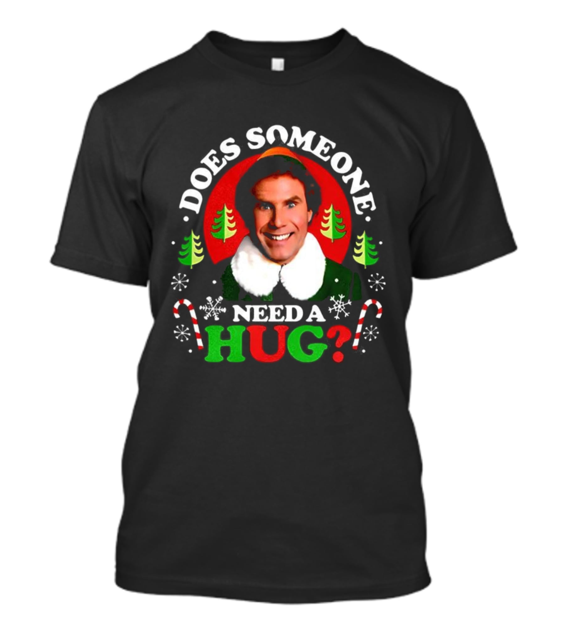 Buddy The Elf Does Someone Need A Hug Christmas Retro Candy Cane Snowflakes T-Shirt