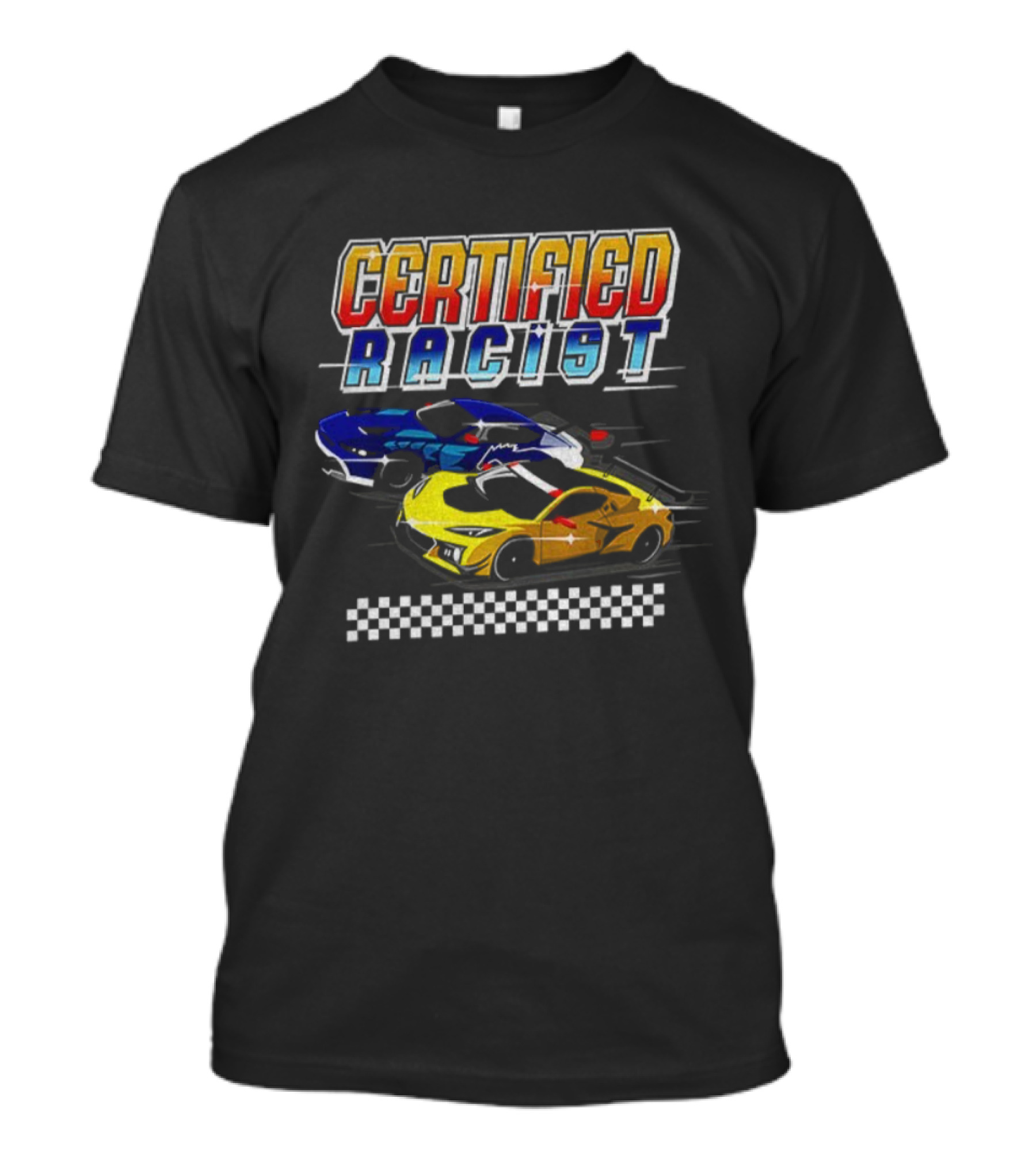 Certified Racer Retro Cars Racing Checkered Flag T-Shirt