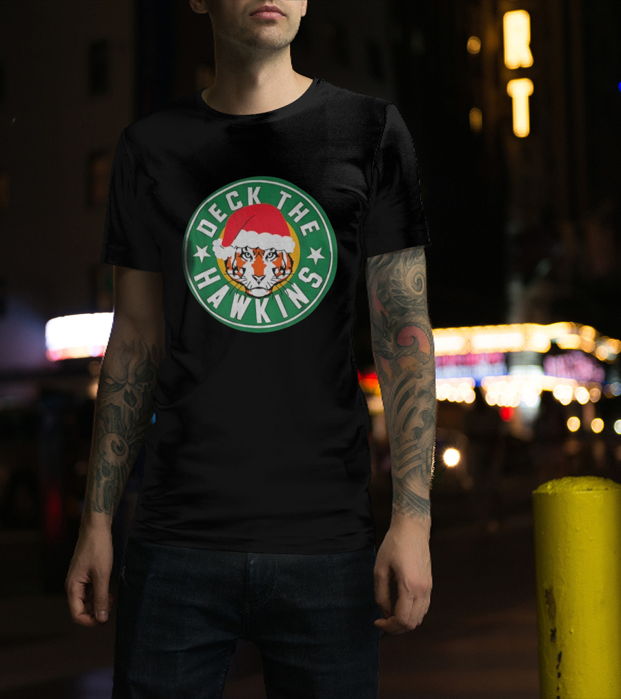 Deck The Hawkins Christmas Tiger Badge Stranger Things Holiday Special T-Shirt