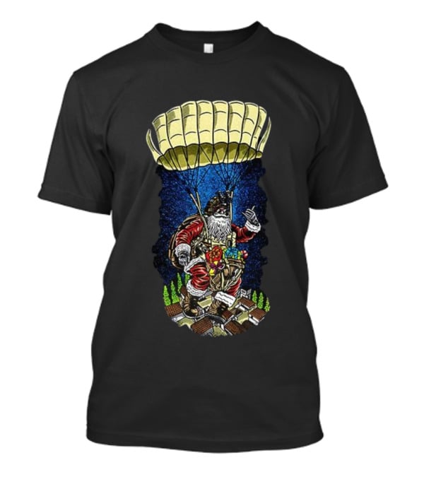 Paratrooper Santa Bringing Christmas Cheer By Air T-Shirt
