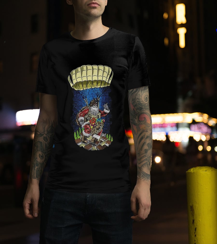 Paratrooper Santa Bringing Christmas Cheer By Air T-Shirt