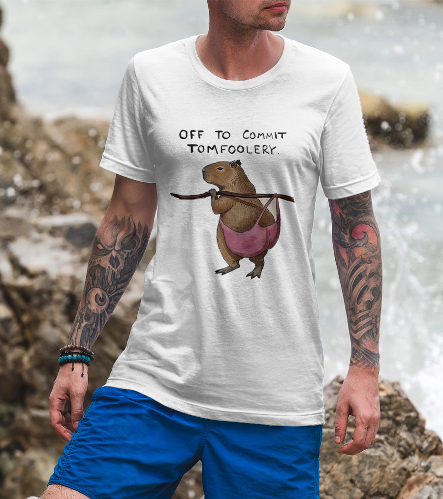 Off To Commit Tomfoolery Capybara In Pink Underwear Playful Mischief T-Shirt