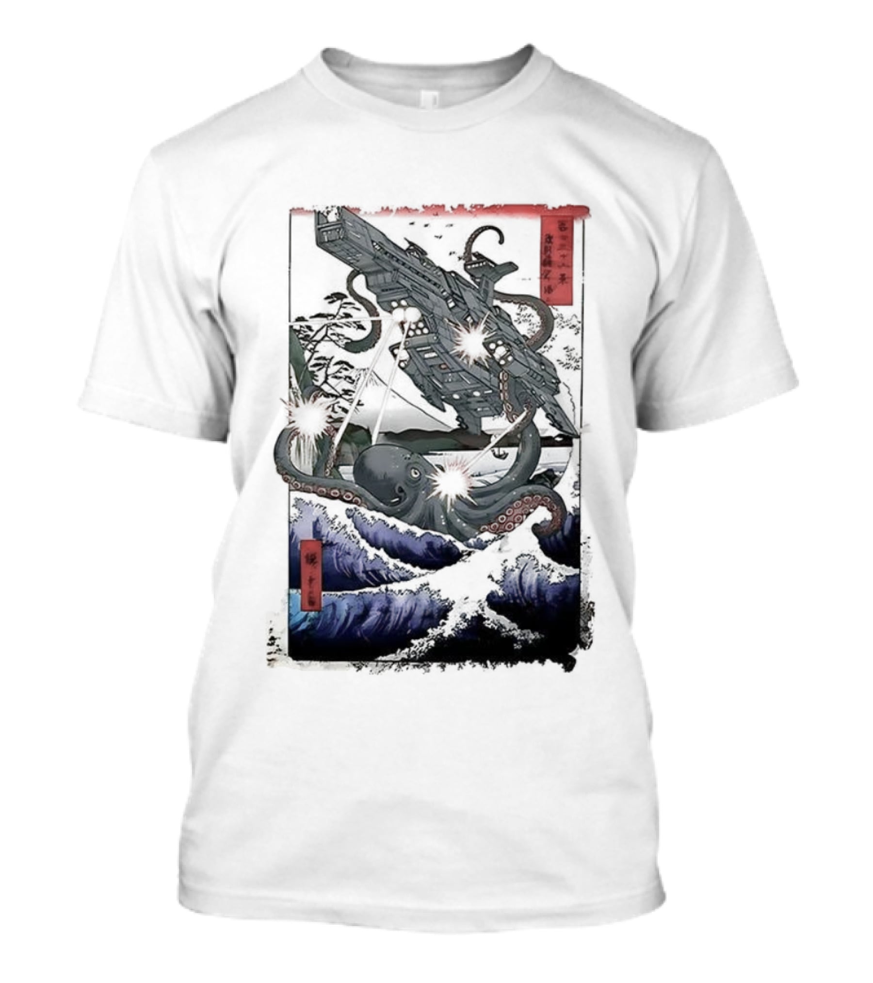 Octopus Vs Spaceship Ukiyo-e Japanese Art Style Clash T-Shirt