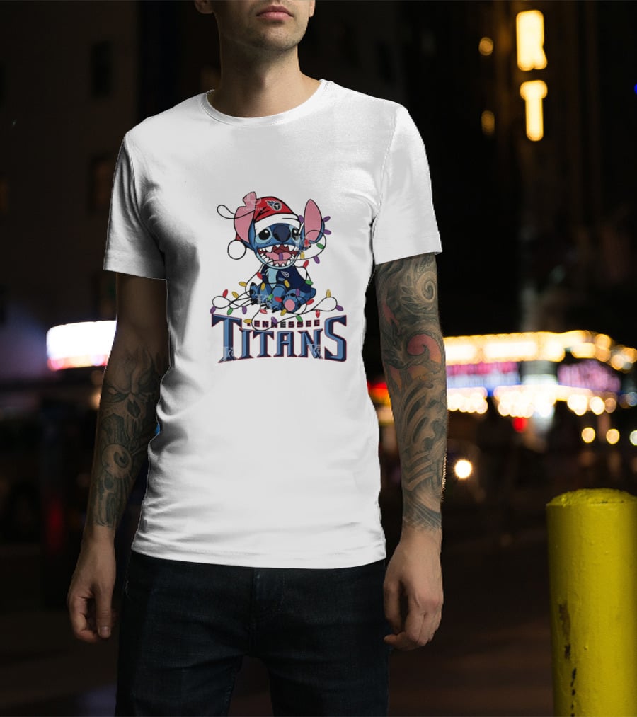 Tennessee Titans Stitch Christmas Lights Ornament T-Shirt