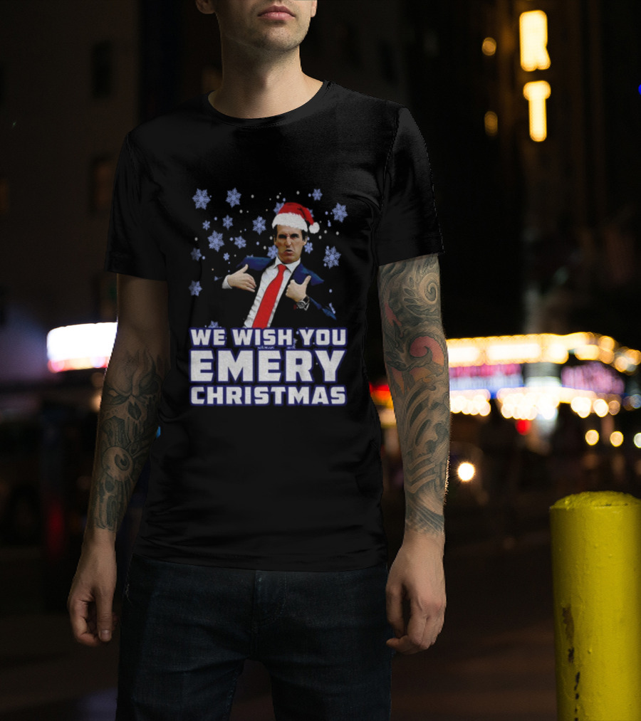 Unai Emery Santa Hat We Wish You Emery Christmas Holiday Design T-Shirt