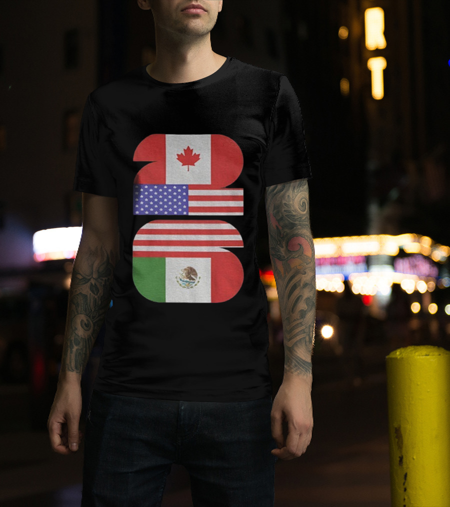World Cup 2026 USA Canada Mexico Flag Design T-Shirt