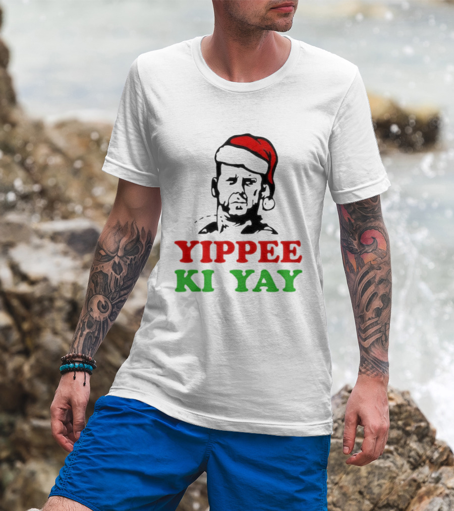 Yippee Ki Yay Die Hard Christmas Bruce Willis Santa Hat T-Shirt