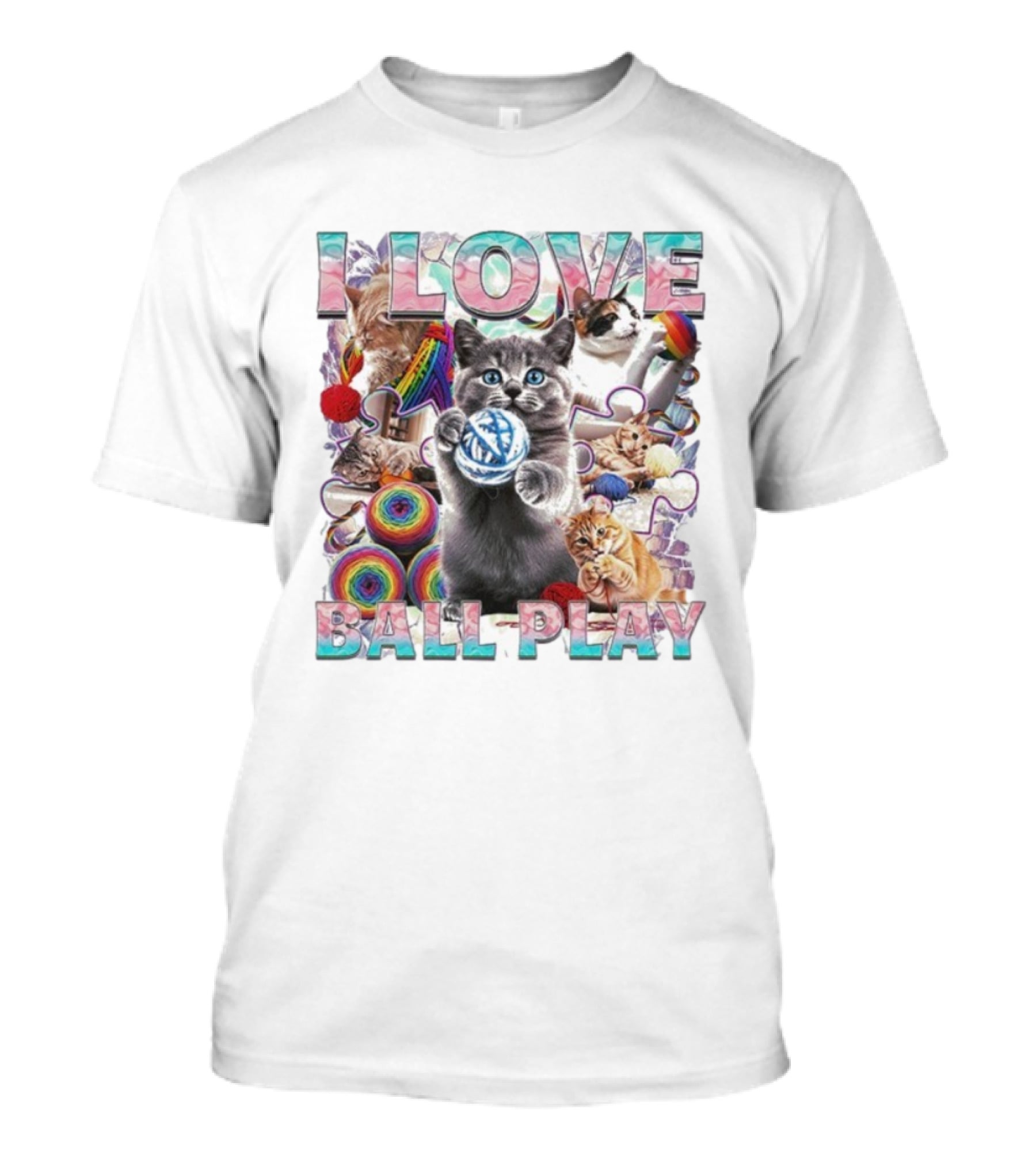 I Love Ball Play Cats Fun With Yarn And Feline Friends T-Shirt