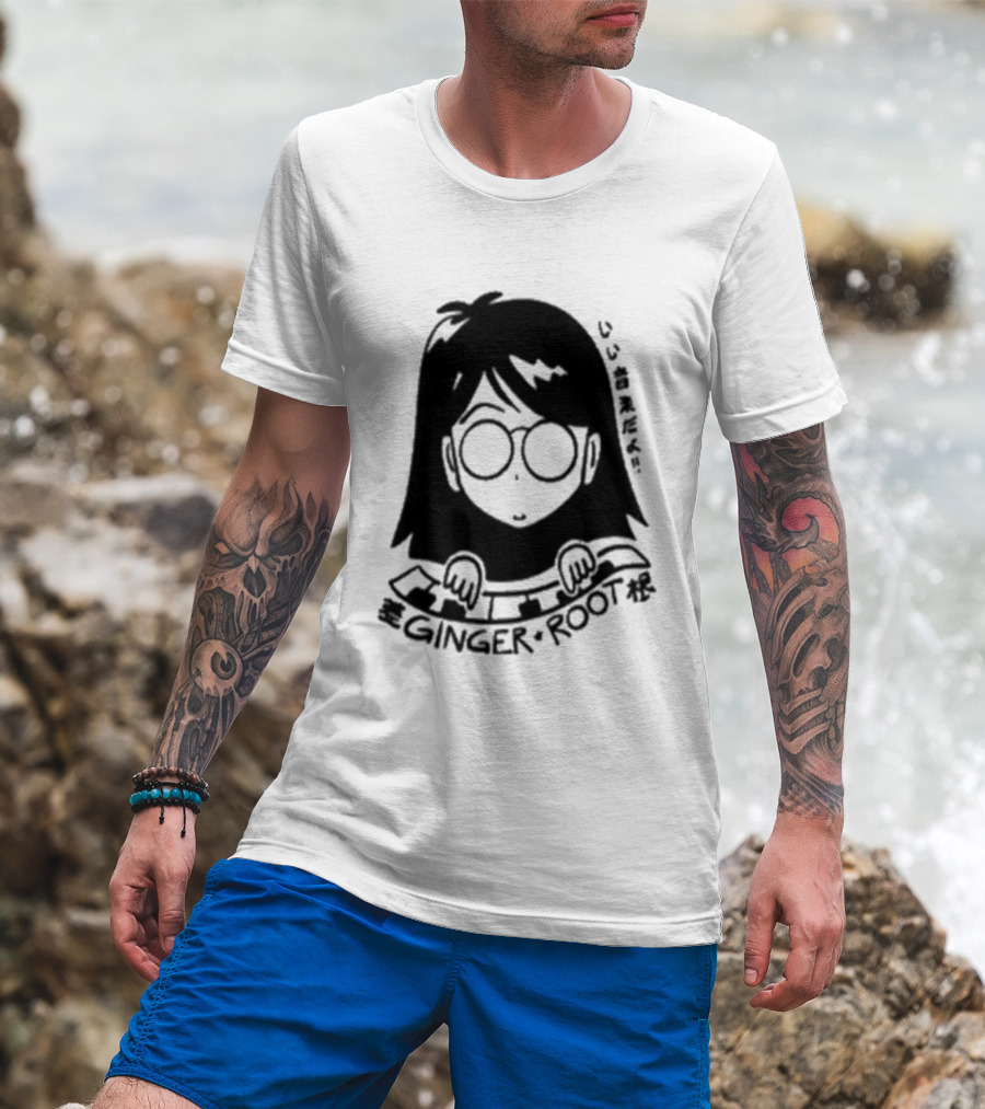 Ginger Root Cam Face Character Illustration T-Shirt