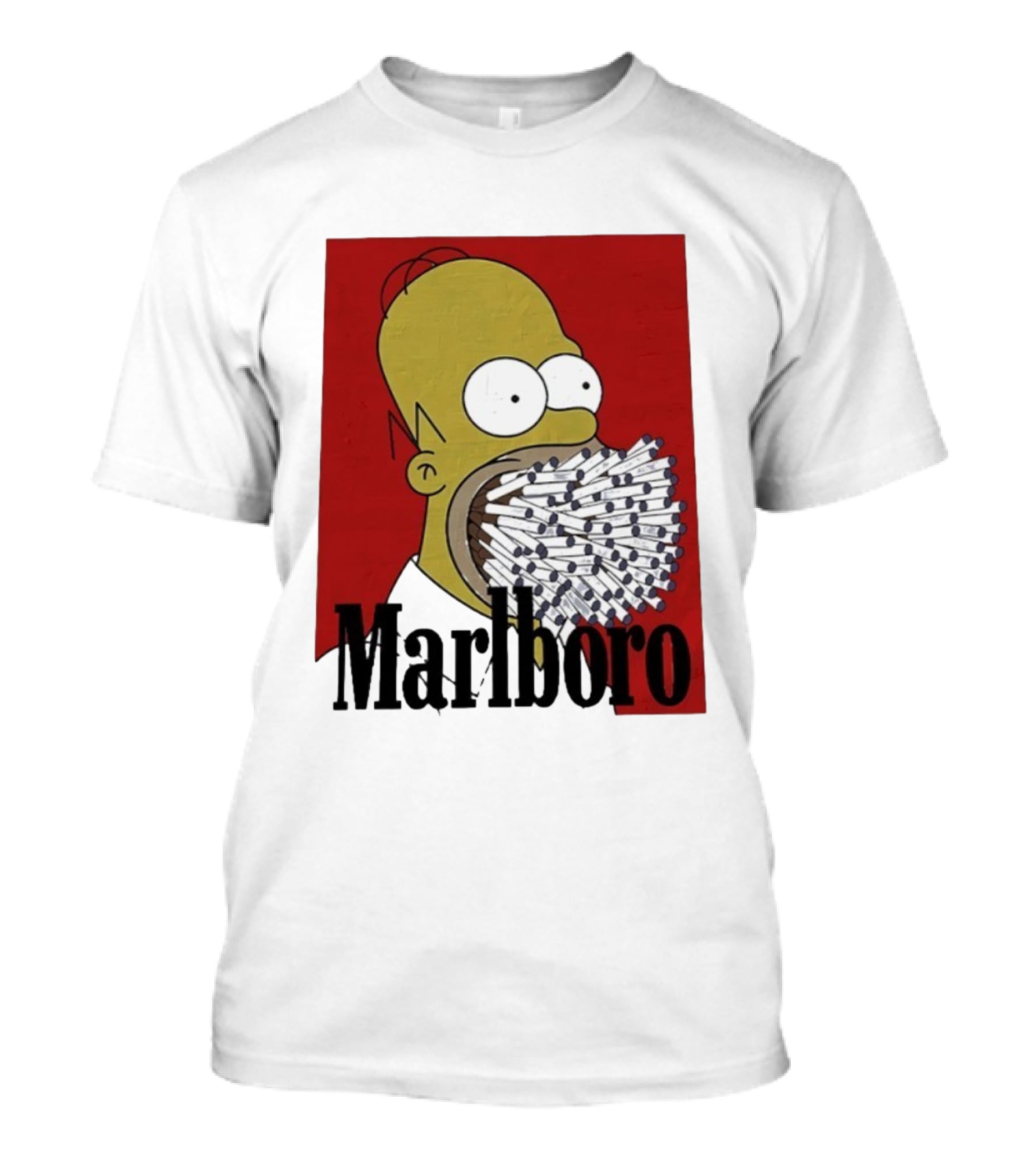 Homer Simpson Cigarette Mouth Marlboro Red Background T-Shirt