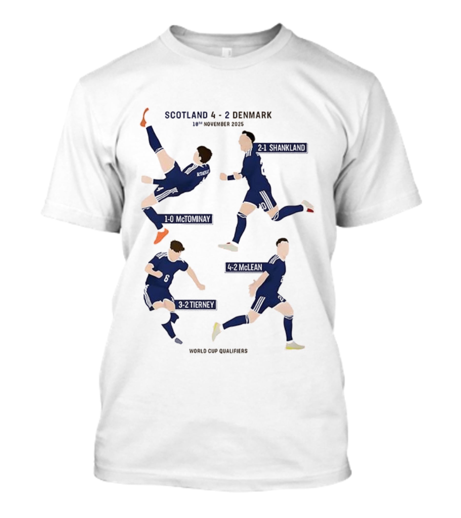 Scotland 4-2 Denmark World Cup Qualifiers 16th November 2025 Players’ Goals T-Shirt