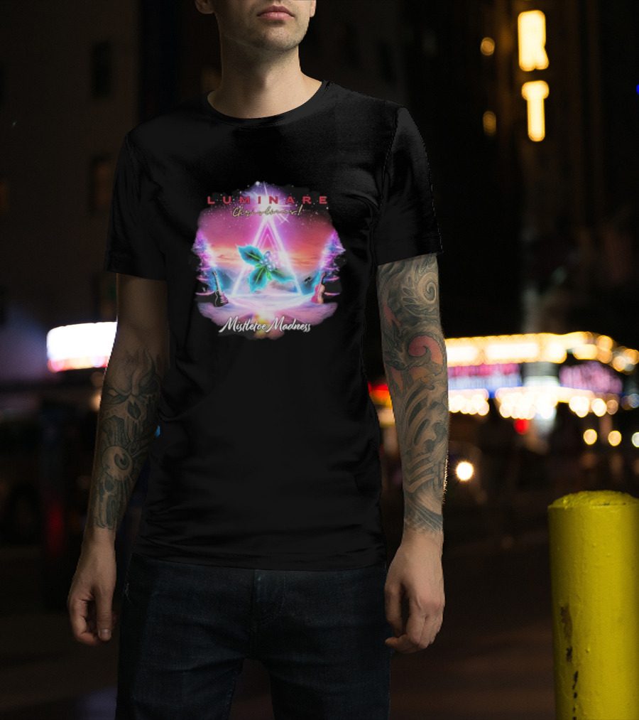 Luminare Christmas Mistletoe Madness Neon Triangle Guitar Violin T-Shirt