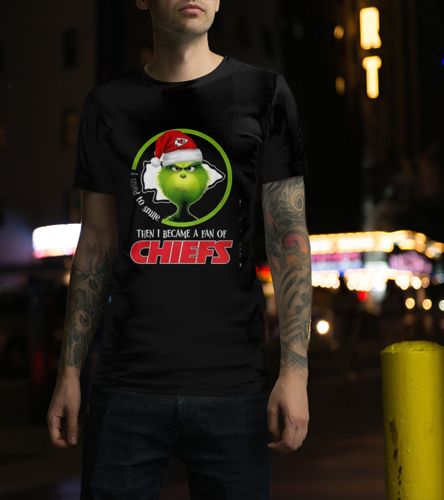 Grinch I Used To Smile Then I Became A Fan Of Chiefs Santa Hat T-Shirt
