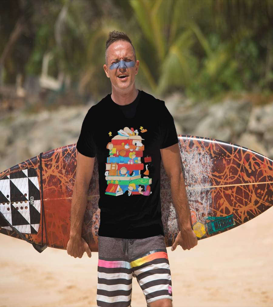 Snoopy Friends Peanuts Book Stack Reading Adventure T-Shirt