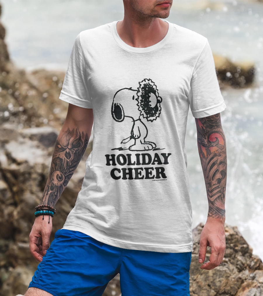 Snoopy Christmas Wreath HOLIDAY CHEER Peanuts Holiday T-Shirt