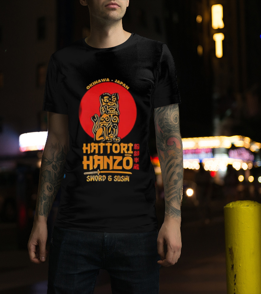 Hattori Hanzo Okinawa Japan Sword & Sushi Foo Dog T-Shirt