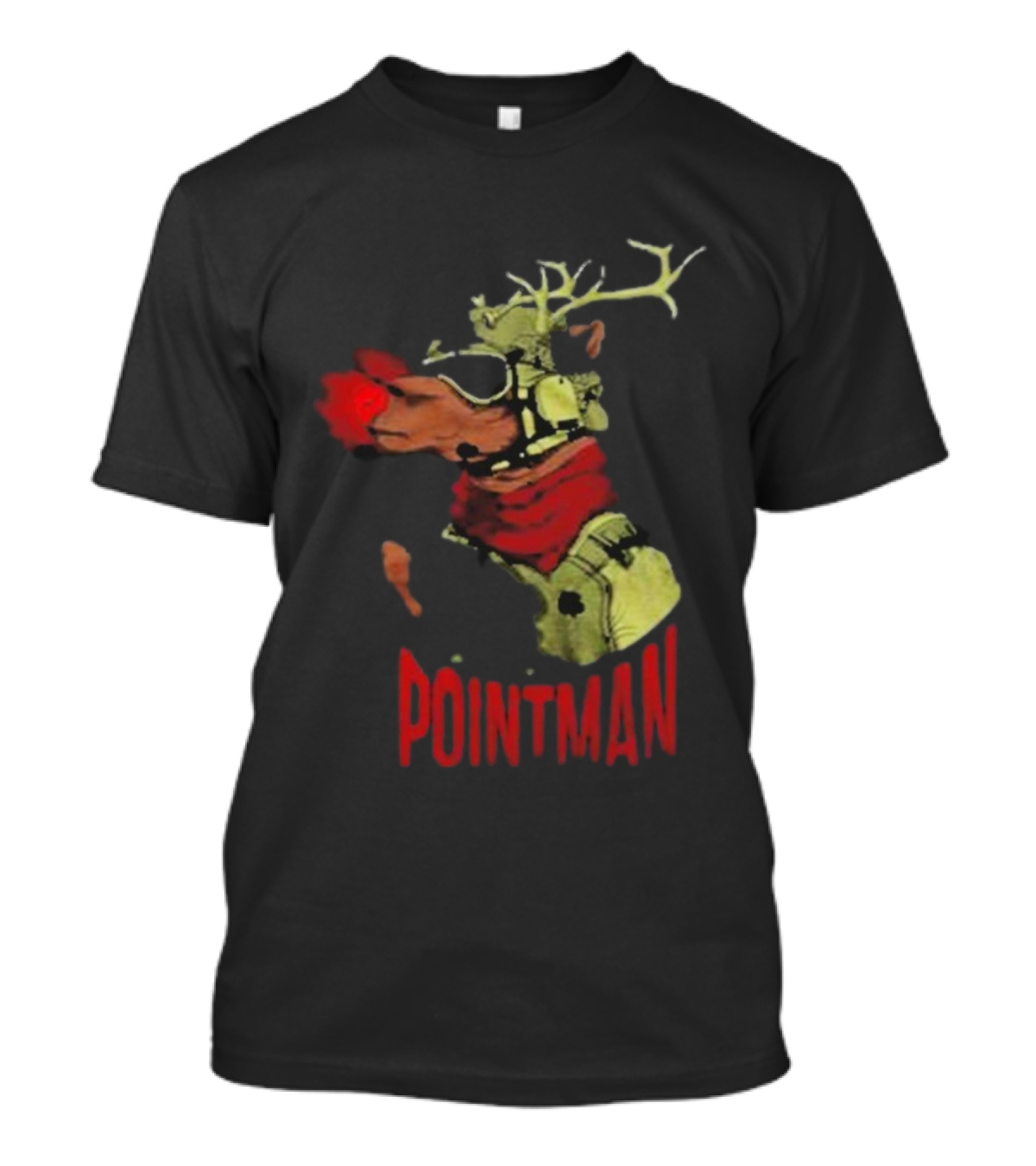 Pointman Christmas Reindeer Dog With Red Nose And Scarf T-Shirt