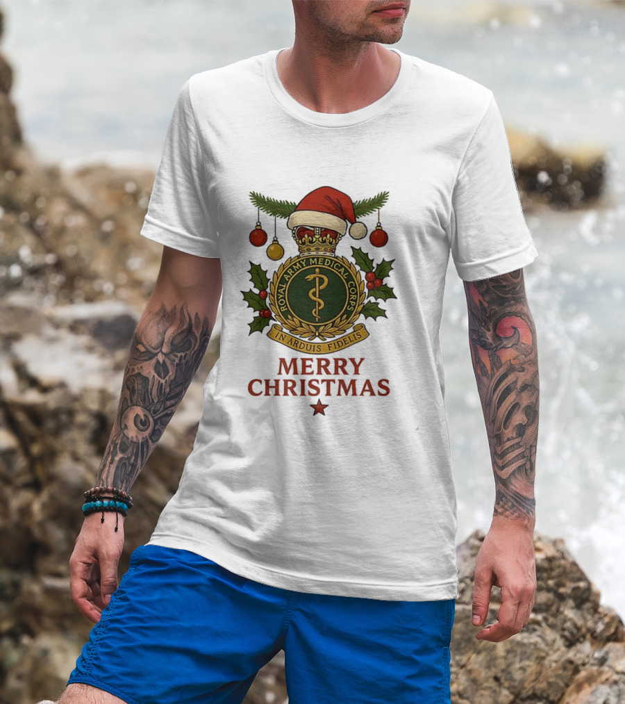 Royal Army Medical Corps In Arduis Fidelis Merry Christmas Santa Hat Holiday Theme T-Shirt