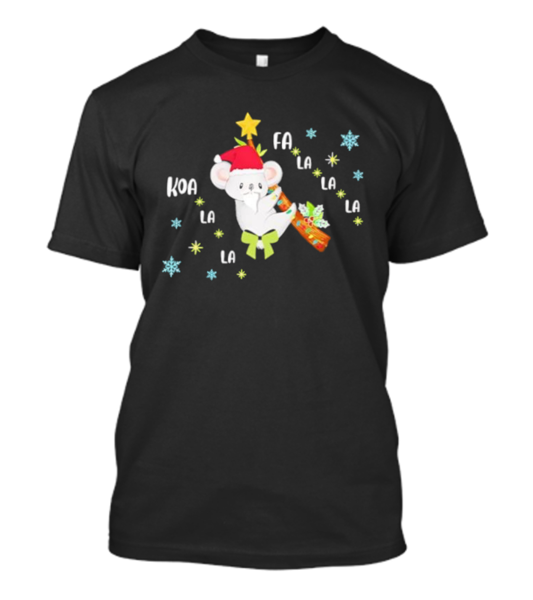 Koala Fa La La La Christmas Stylish Santa Hat And Candy Cane Fun T-Shirt