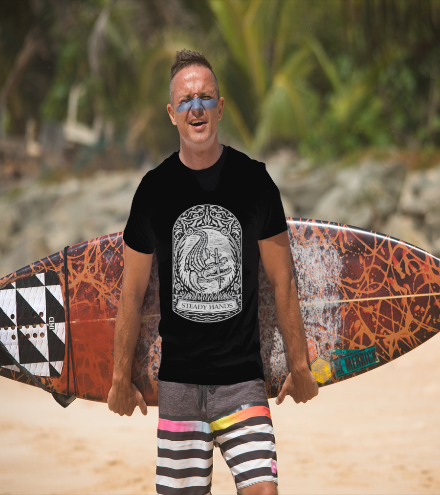 Steady Hands Crocodile Sword Banner T-Shirt