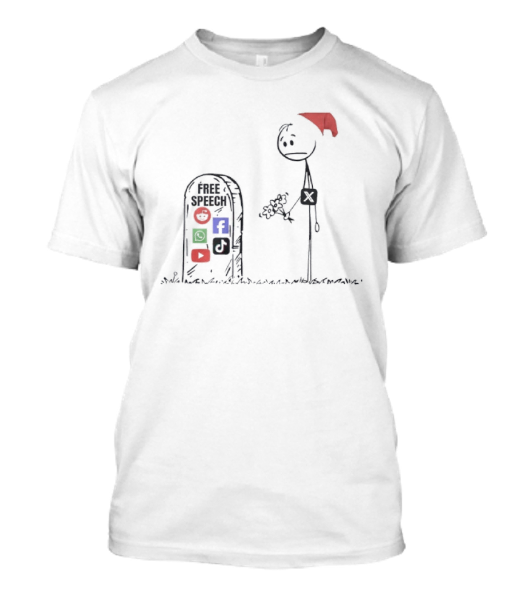 X Free Speech Still Lives Social Media Tombstone Drawing White Background T-Shirt