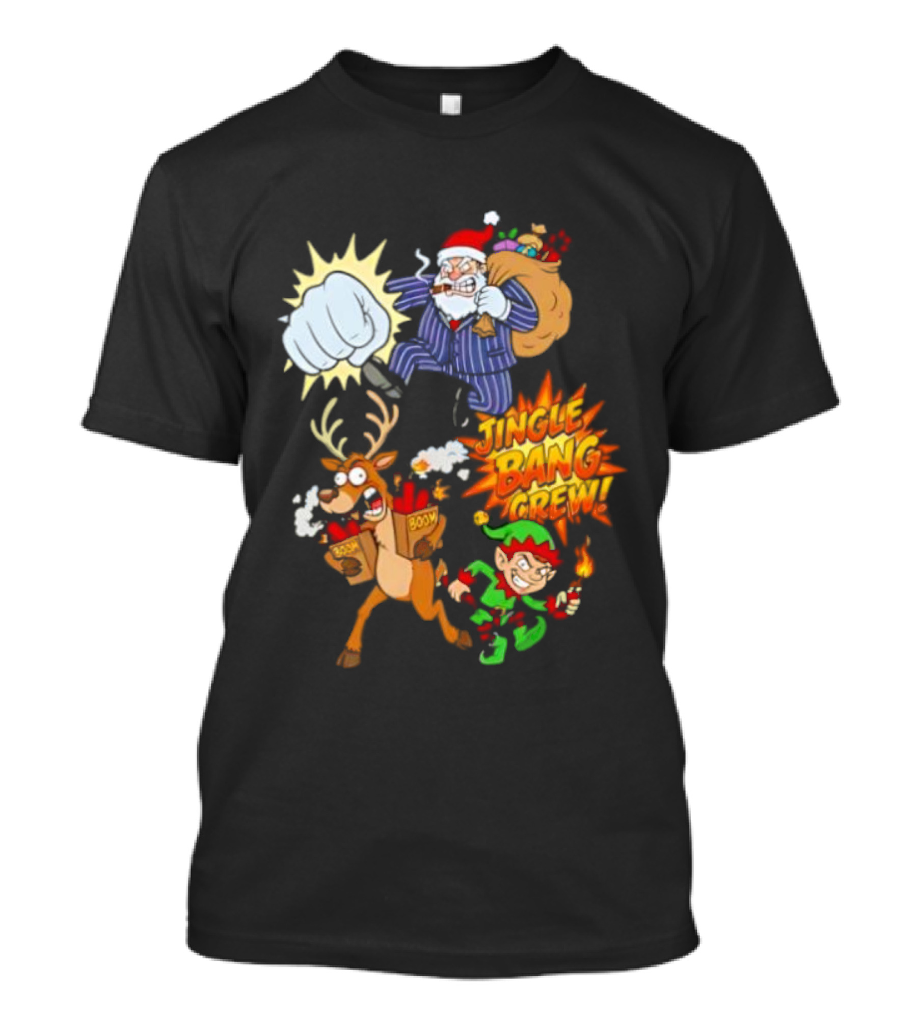 Jingle Bang Crew Mafia Santa Reindeer Elf Christmas Cartoon Boom T-Shirt