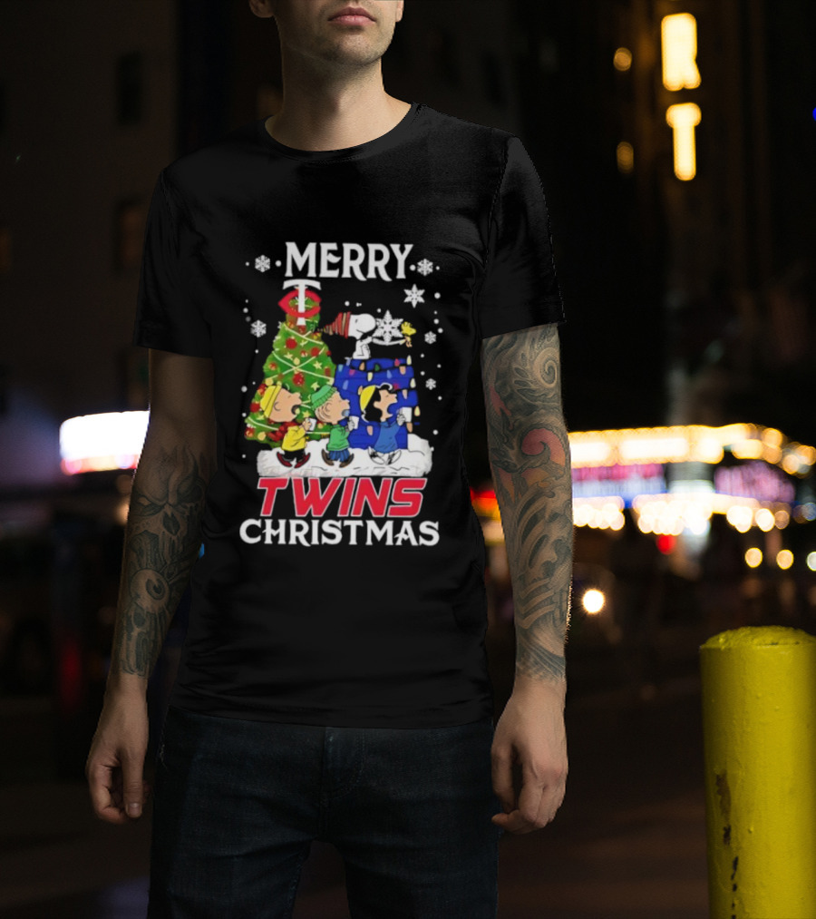 Merry Snoopy And Friends Twins Christmas Peanuts Festive Holiday T-Shirt