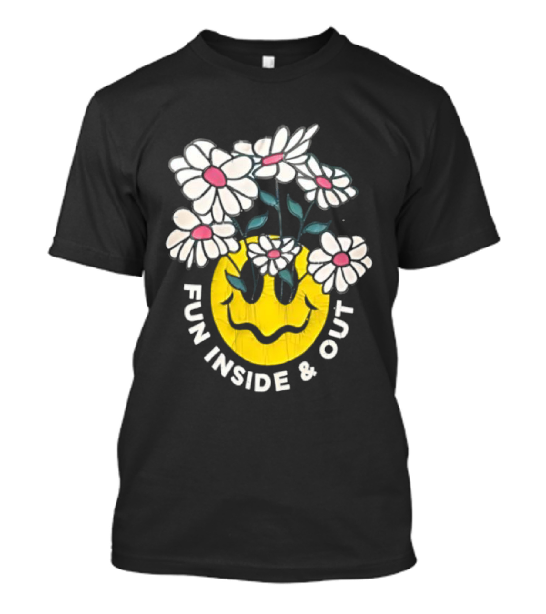 Fun Inside And Out Yellow Smiley Face With Daisies T-Shirt