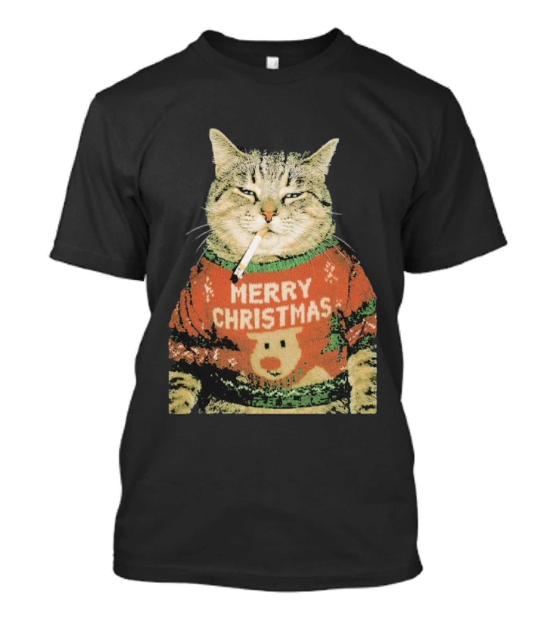 Merry Christmas Cat Sweater Smoking Cat Holiday Bear T-Shirt