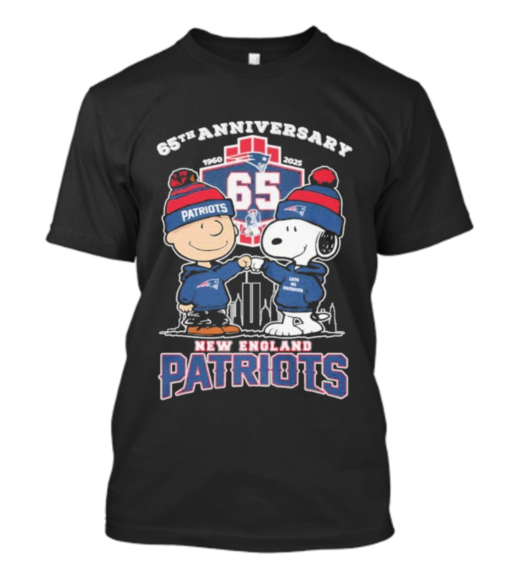 Snoopy Charlie Brown New England Patriots 65th Anniversary 1960 2025 T-Shirt