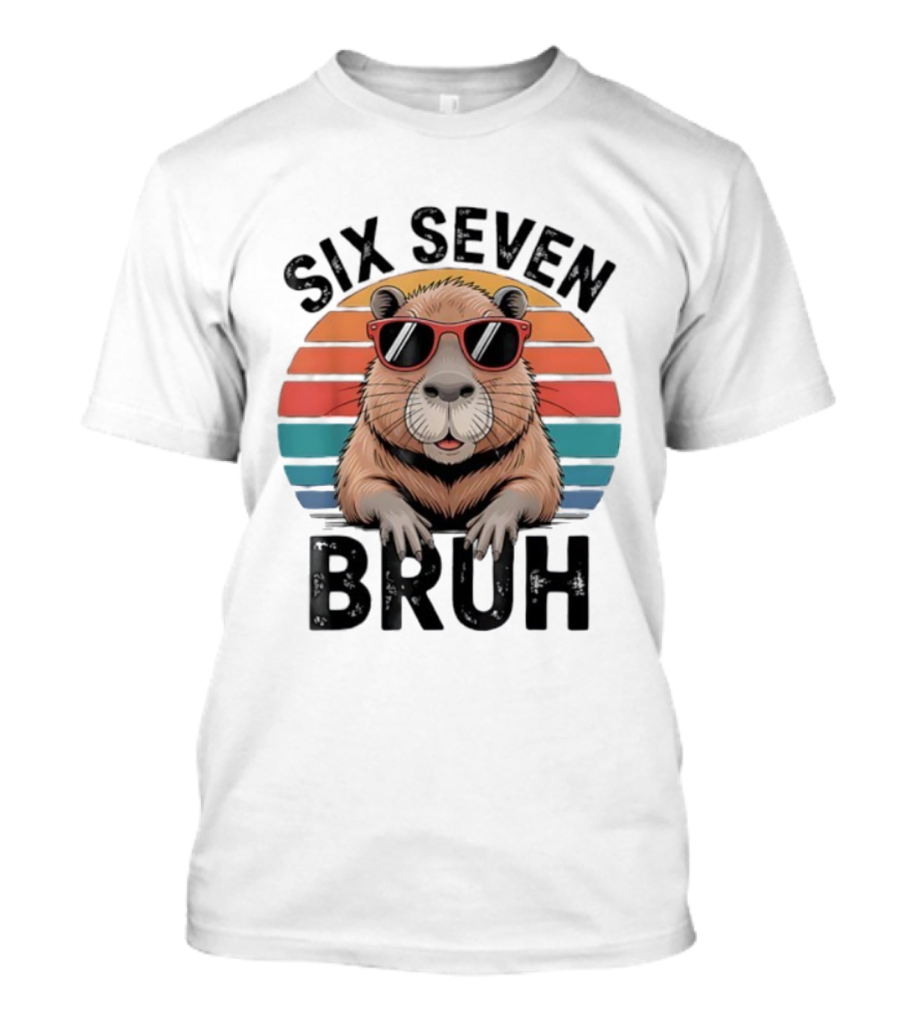 Capybara Sunglasses Meme Sunset Six Seven Bruh Retro T-Shirt